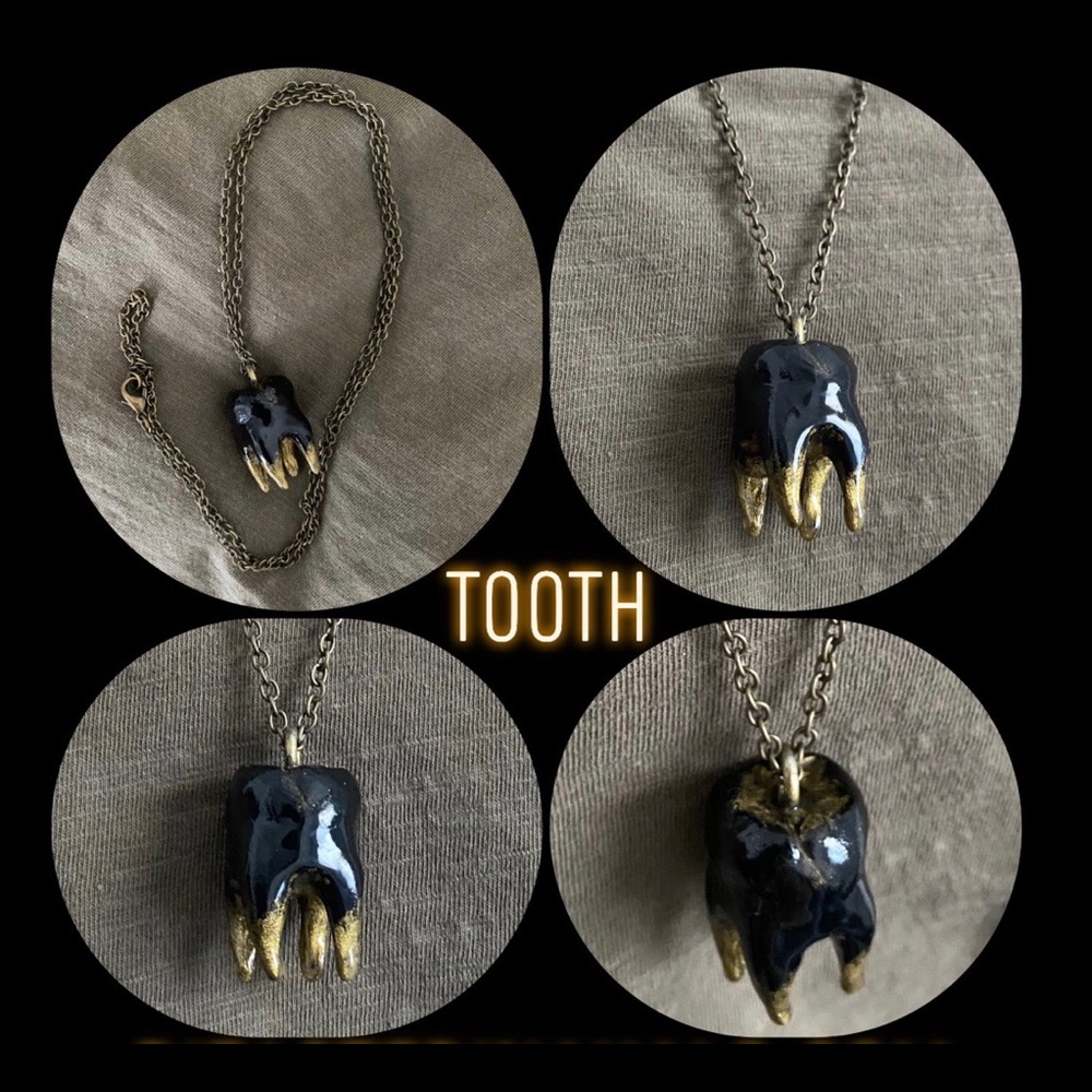 Black Gold Tip Tooth Necklace
